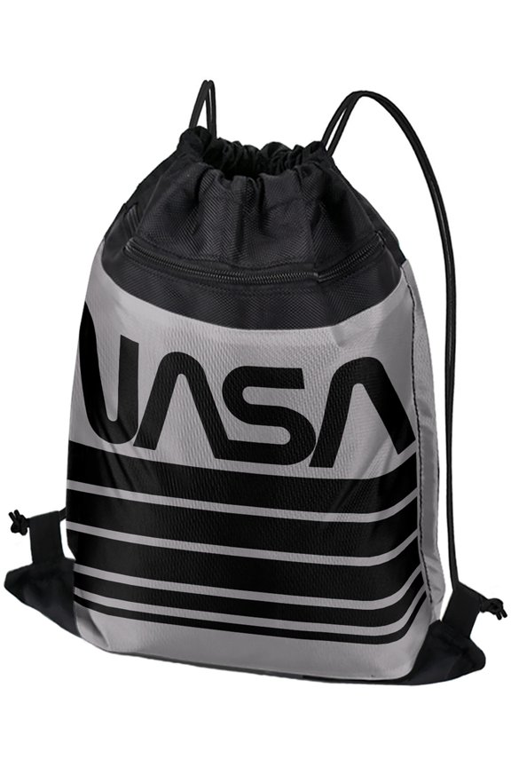NASA Worm Logo Stripes Drawstring Backpack Sports Bag Sackpack 17" x 13", Perfect for Gym, Yoga or Practice
