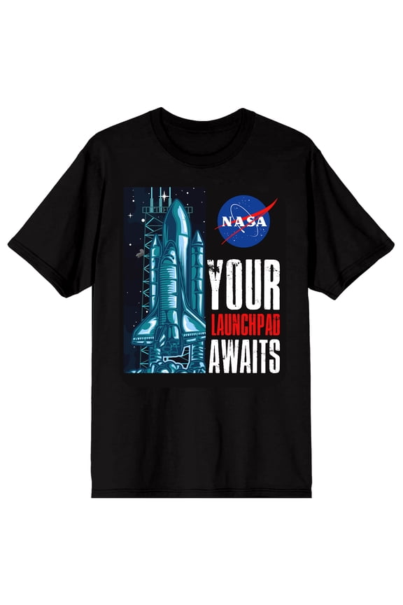 NASA Your Launchpad Awaits Men's Black Short Sleeve Tee-Medium