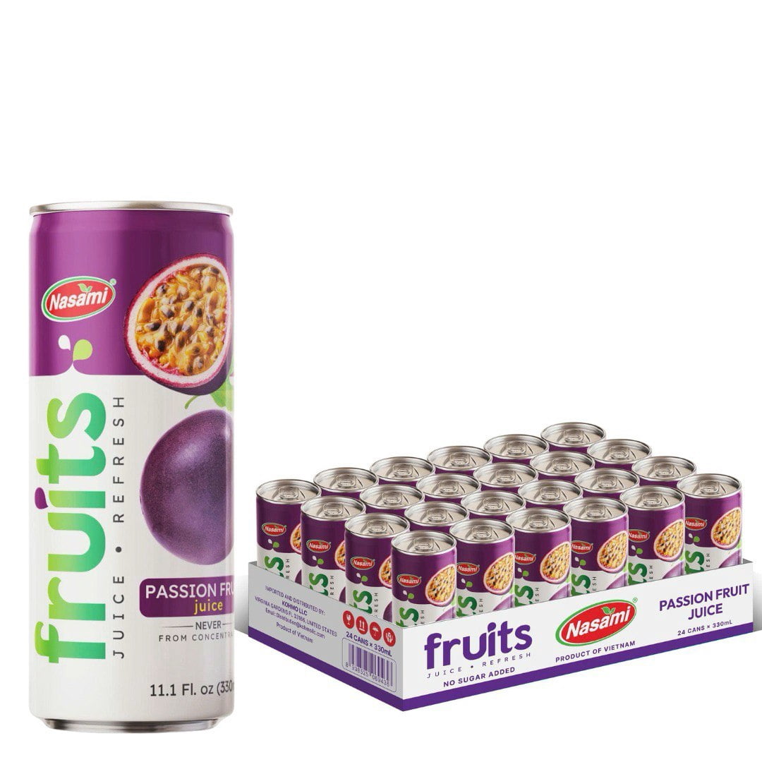 NASAMI Passion Fruit Juice Drink 100% Fruit, No Sugar Added, Tropical Beverage, 11.1 fl oz Cans, Ready to Drink, 24 Pack
