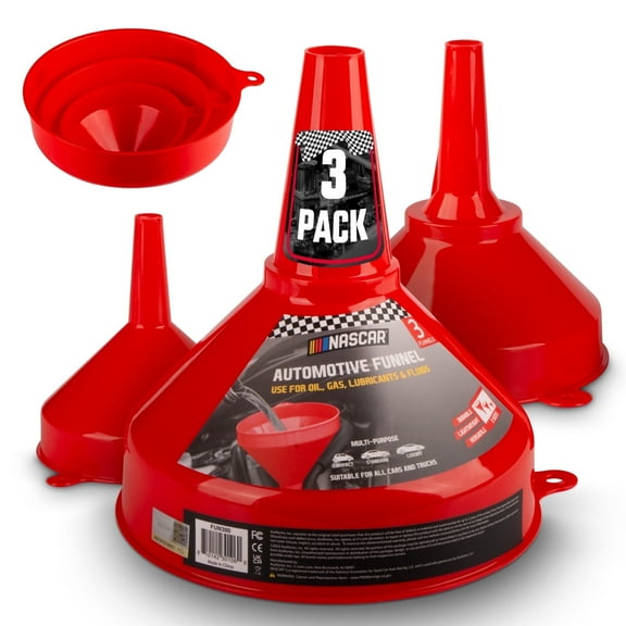 NASCAR Automotive Funnel Set  Oil, Gas & Fluid Funnels for Cars & Trucks | Durable, Lightweight, Versatile | Includes 3 Sizes | Multi-Purpose Use