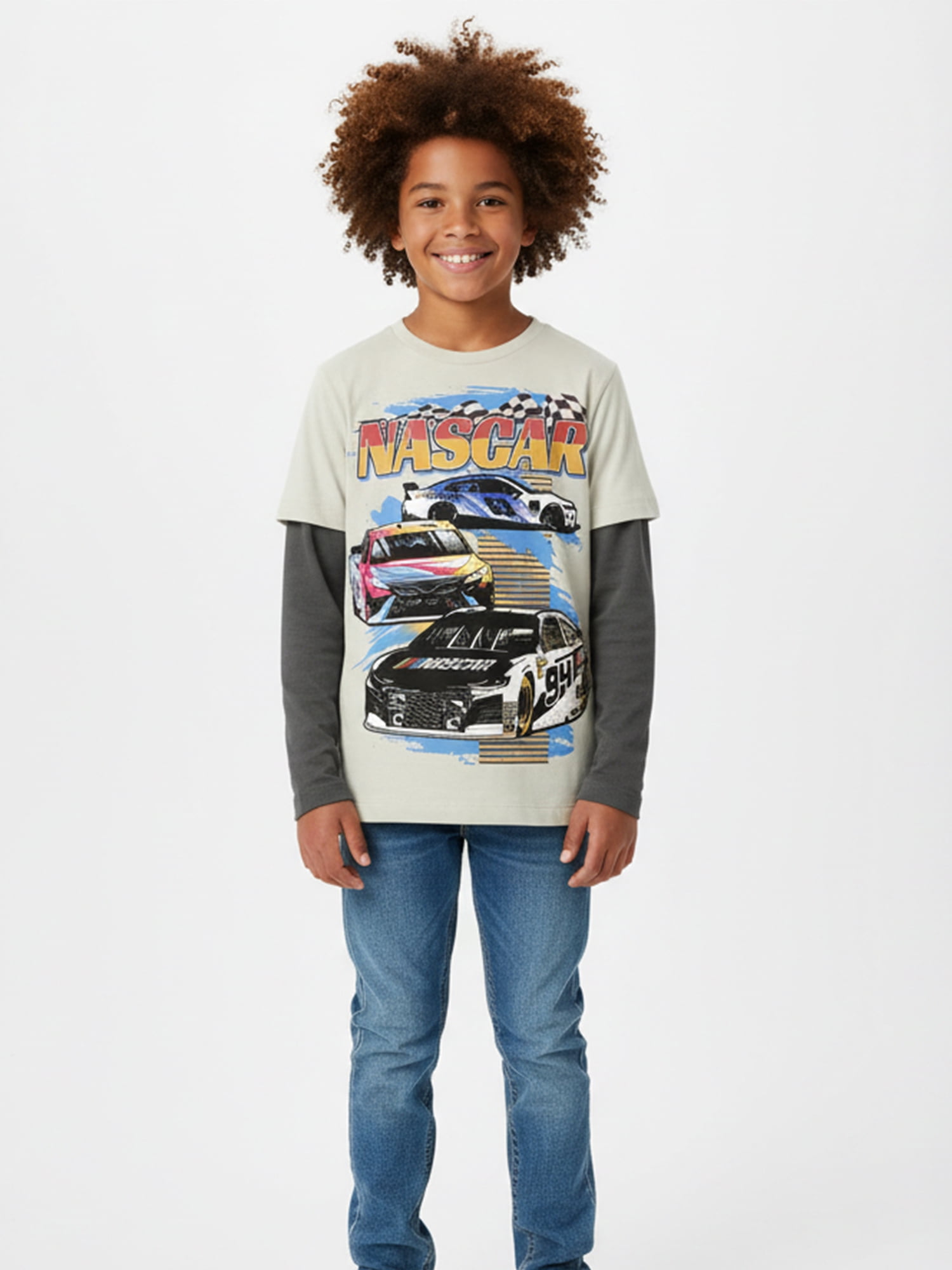 NASCAR, Boys' Graphic Waffle Knit Long Sleeve 2Fer, Sizes 4-18