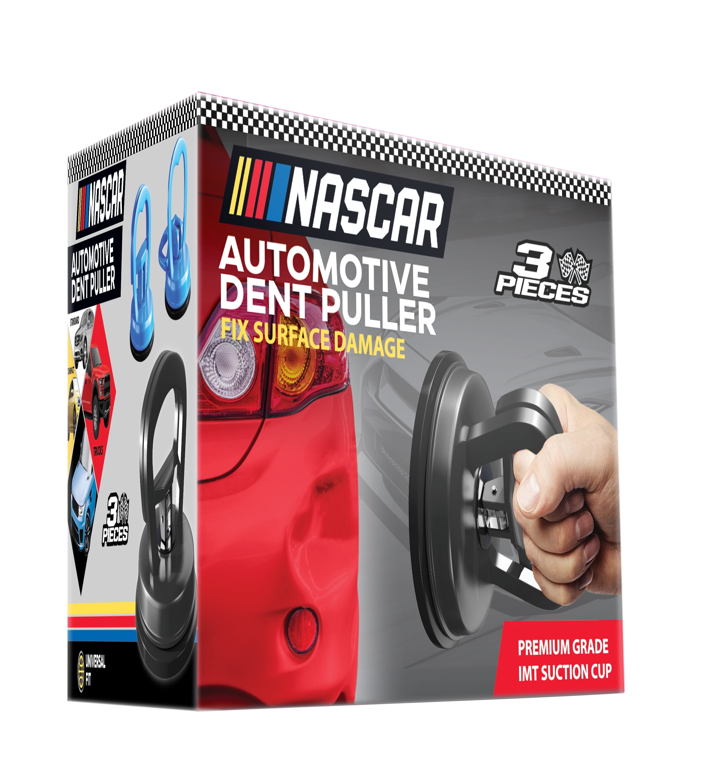 NASCAR Car Dent Puller | Dent Remover Tool | 3 Pack (1 Large Black, 2 Blue)| Use For Car, Glass, Tile, Lifting/Moving, Door/Window Handle, Phone Stand