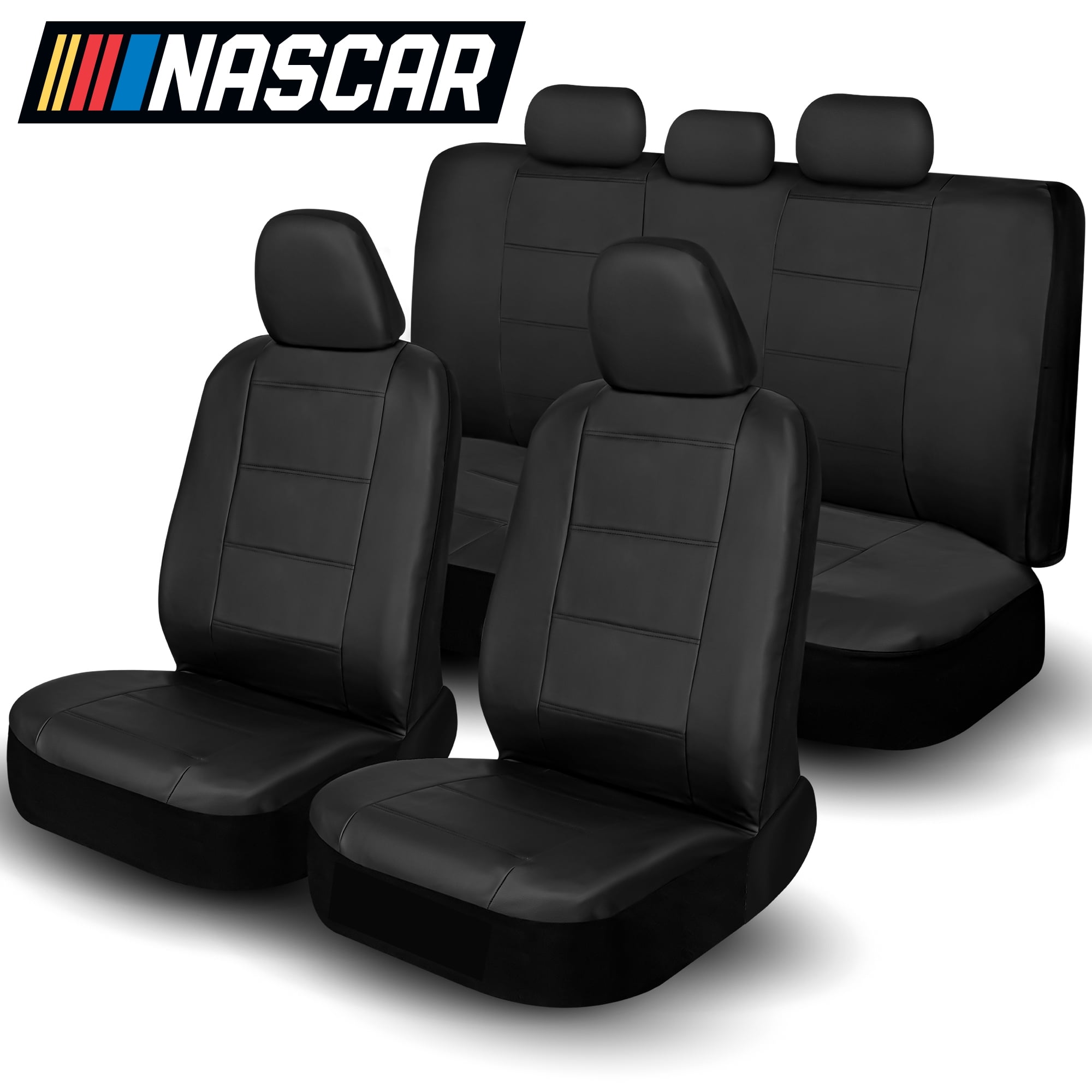NASCAR Car Seat Cover Set | Durable, Foam-Padded, Form-Fitting Design for Cars, SUVs, & Trucks | 11-Piece Front and Back Automotive Seat Covers | Quick Installation | Interior Covers |Black