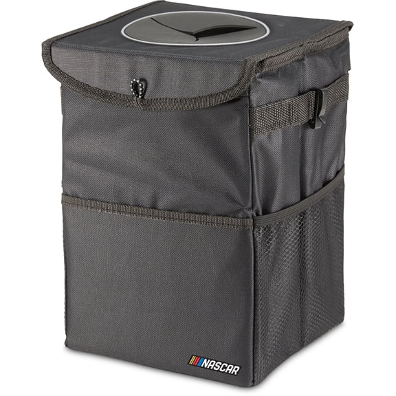 NASCAR Car Trash Can | Insulated Car Trash Bin w/ Waterproof Liner | Car Accessories & Truck Interior Organizer | Use as Car Garbage Can or Storage Organizer | Exterior Pockets - Added Storage, Black
