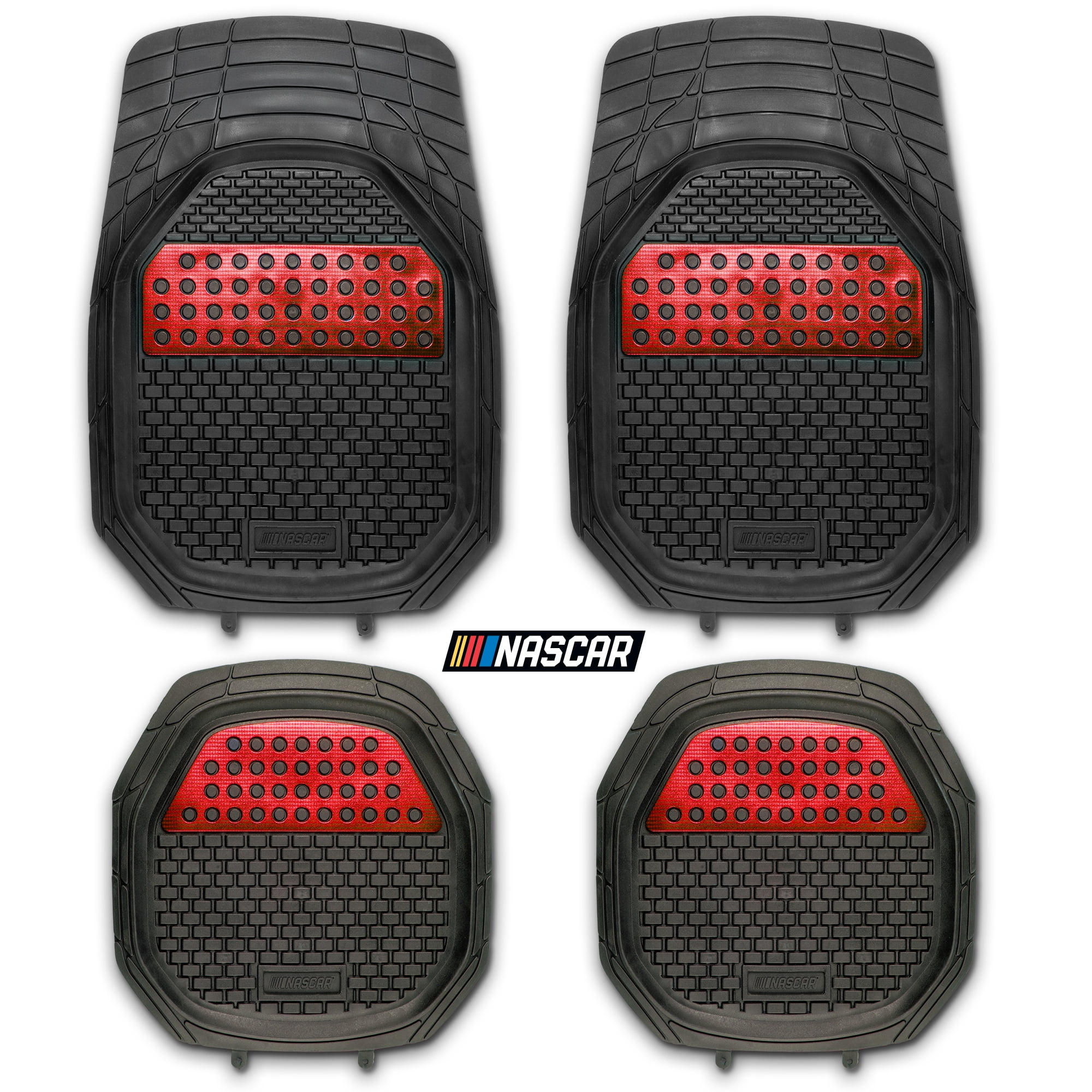 NASCAR Elite Car Floor Mats 4-Piece Set | Heavy Duty All-Weather Rubber | Universal Trim-to-Fit for Car, Truck, & SUV | Traps Dirt, Snow & Water