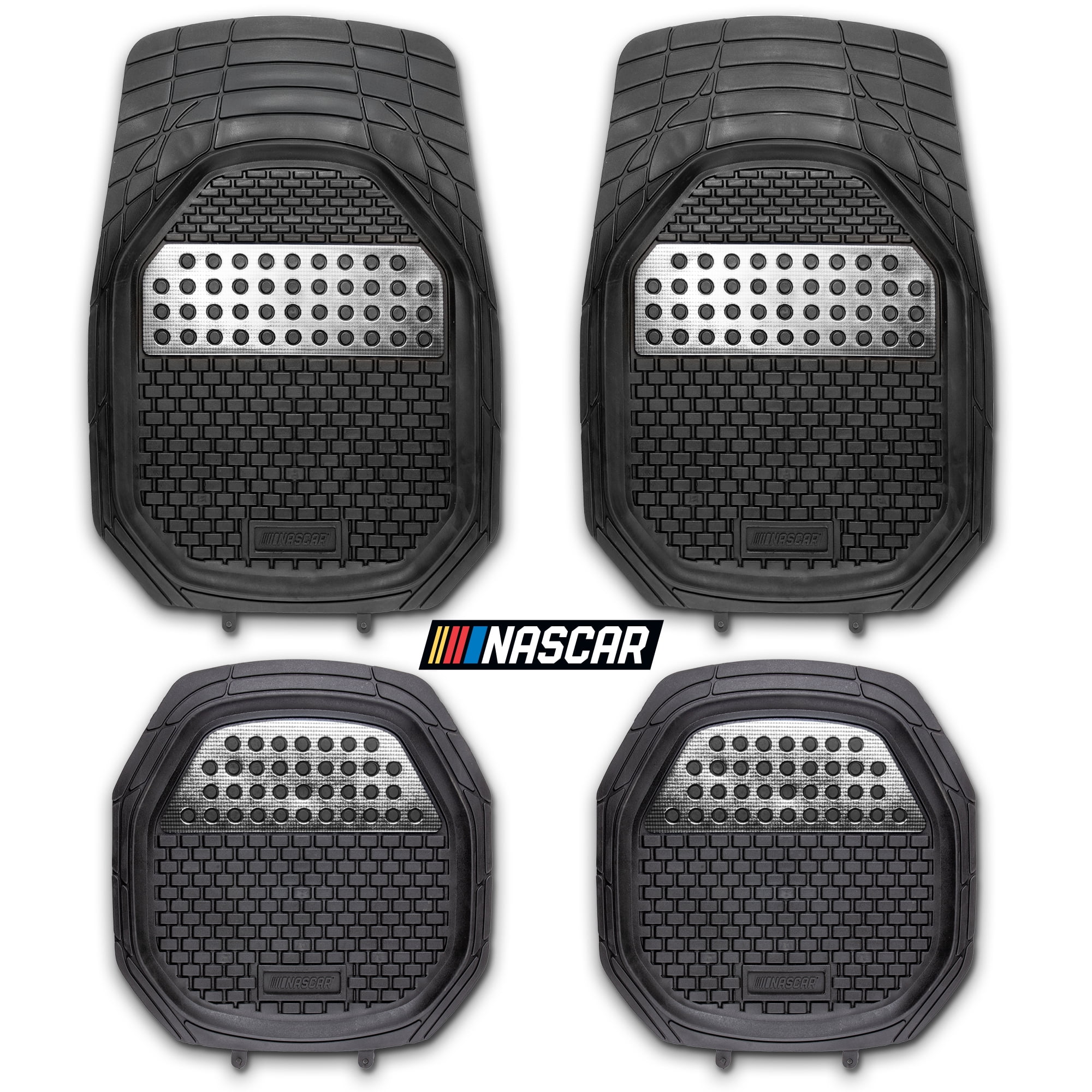 NASCAR Elite Car Floor Mats 4-Piece Set | Heavy Duty All-Weather Rubber | Universal Trim-to-Fit for Car, Truck, & SUV | Traps Dirt, Snow & Water