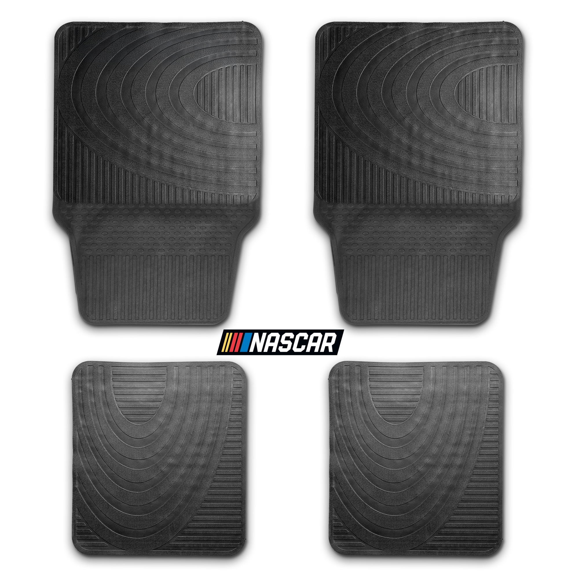 NASCAR Essential Car Floor Mats 4-Piece Set | All-Weather Protection | Universal Fit for Cars, Trucks & SUVs | Durable Hard-Wearing | Black Rubber