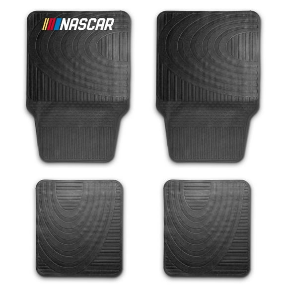 NASCAR Essential Car Floor Mats  4-Piece Set | All-Weather Protection | Universal Fit for Cars, Trucks & SUVs | Durable Hard-Wearing Rubber | Trim-to-Fit | Black Rubber Floor Mats