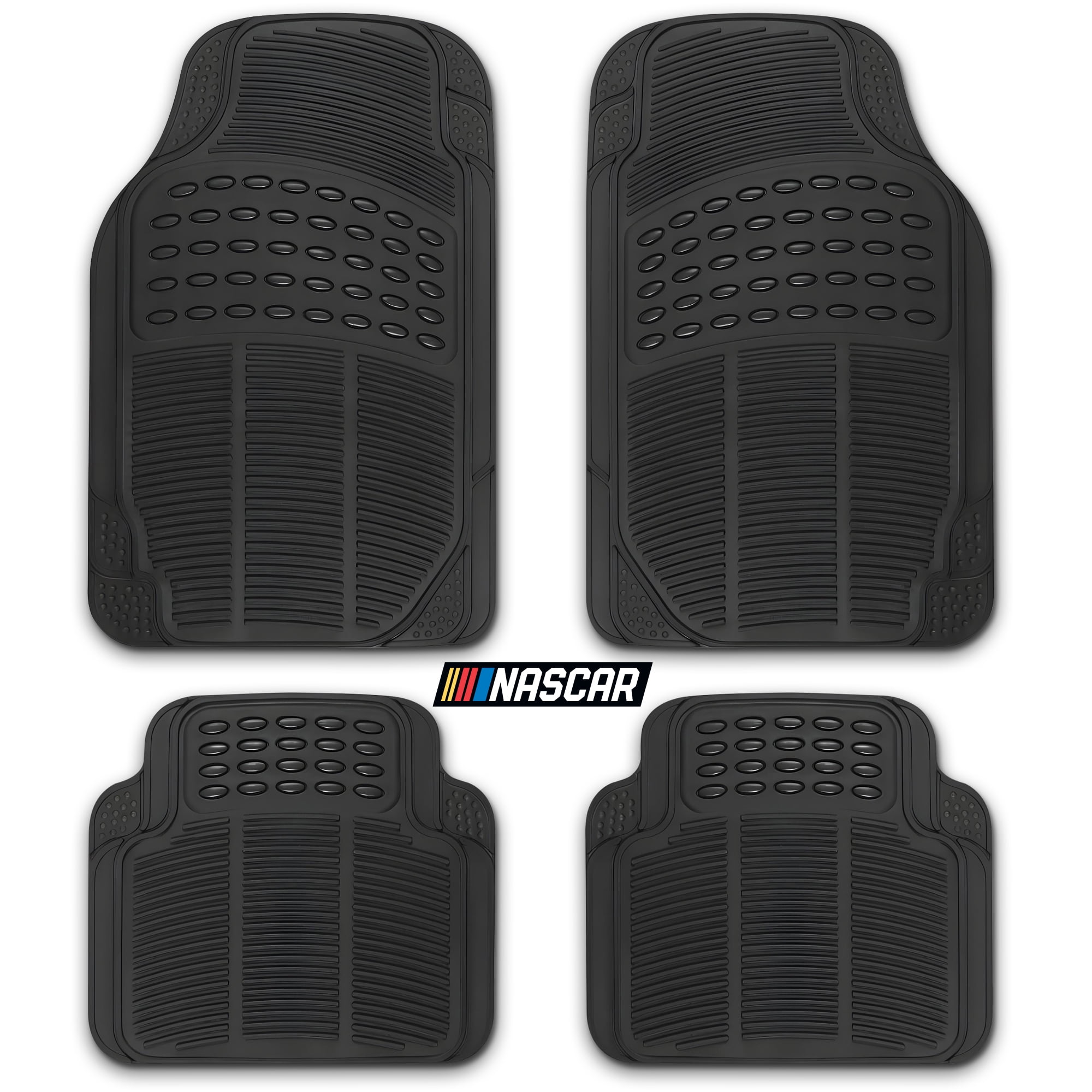 NASCAR Premium Car Floor Mats, 4-Piece Set | Heavy Duty All-Weather Rubber | Universal Trim-to-Fit for Cars, Trucks & SUVs | Traps Dirt, Snow & Water