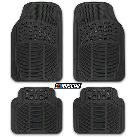 NASCAR Premium Car Floor Mats, 4-Piece Set | Heavy Duty All-Weather Rubber | Universal Trim-to-Fit for Cars, Trucks & SUVs | Traps Dirt, Snow & Water
