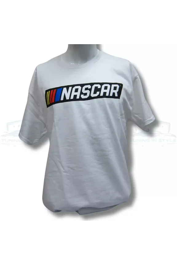 NASCAR Racing Bar Logo Short Sleeve Cotton T-Shirt White Official Licensed