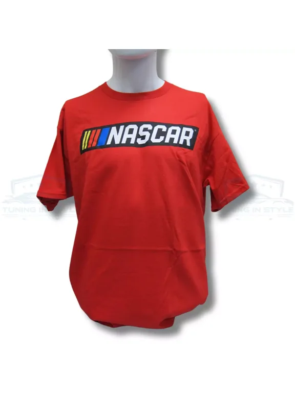 NASCAR Racing Bar Logo Short Sleeve Graphic Cotton T-Shirt Red Official Licensed