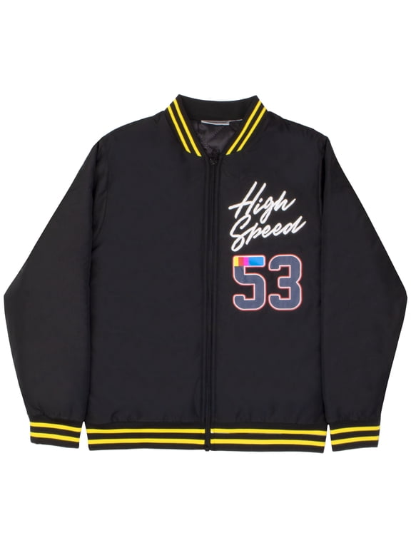 Racing Boy's Varsity Bomber Jacket - Graphic Print Racecar Jacket for Kids and Teens (Size 8-20)