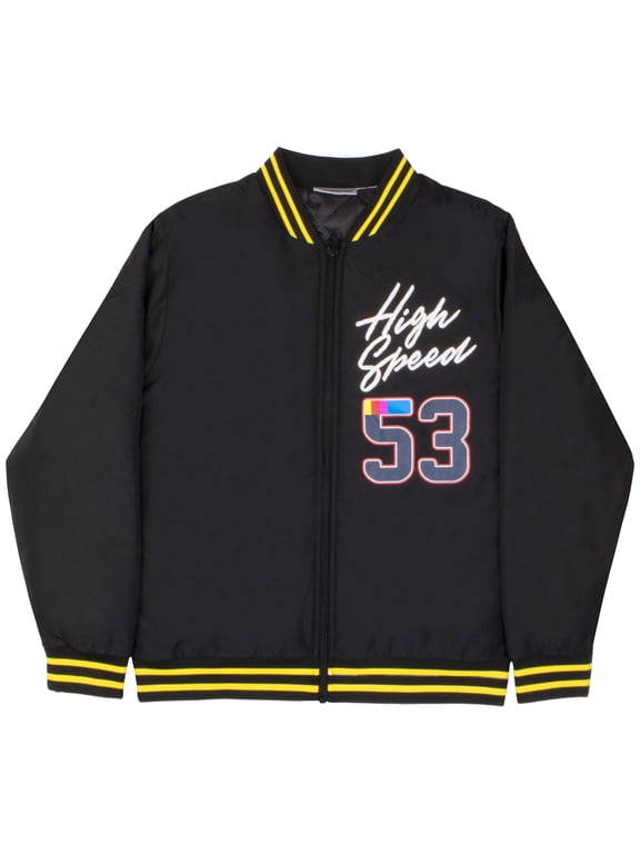 Racing Boy's Varsity Bomber Jacket - Graphic Print Racecar Jacket for Kids and Teens (Size 8-20)