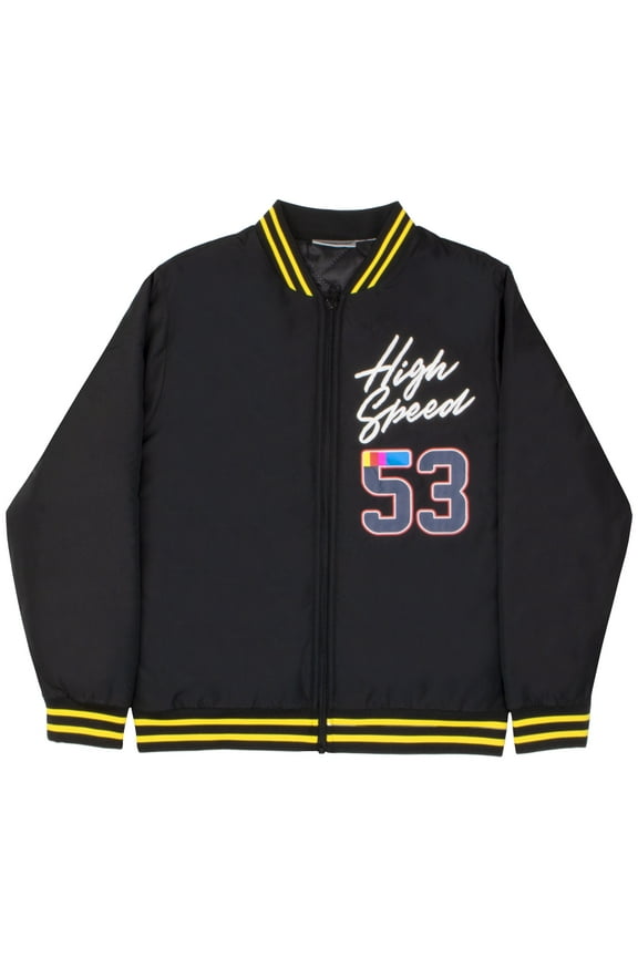 Racing Boy's Varsity Bomber Jacket - Graphic Print Racecar Jacket for Kids and Teens (Size 8-20)