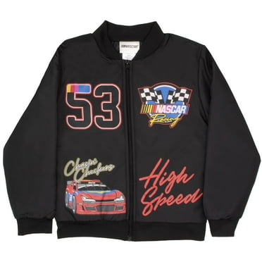 NASCAR Racing Boy's Varsity Bomber Jacket - Graphic Print Racecar Jacket for Kids and Teens (Size 8-20)
