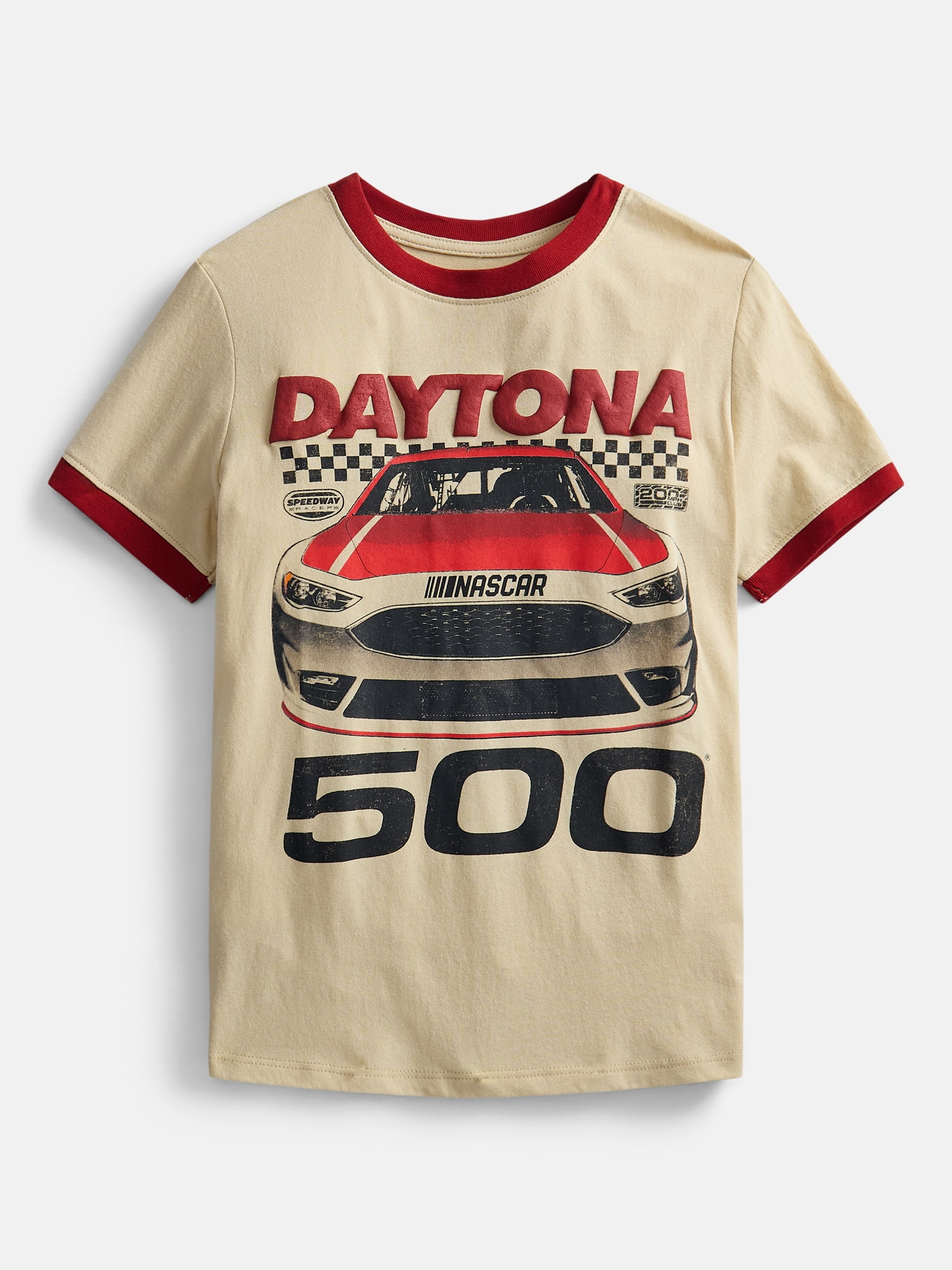 NASCAR Boys Puff Print Ringer T-Shirt with Short Sleeves, Sizes XS 4/5-XXL 18/20