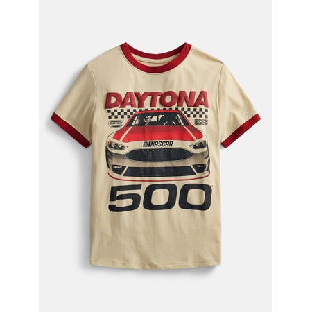 NASCAR Boys Puff Print Ringer T-Shirt with Short Sleeves, Sizes XS 4/5-XXL 18/20