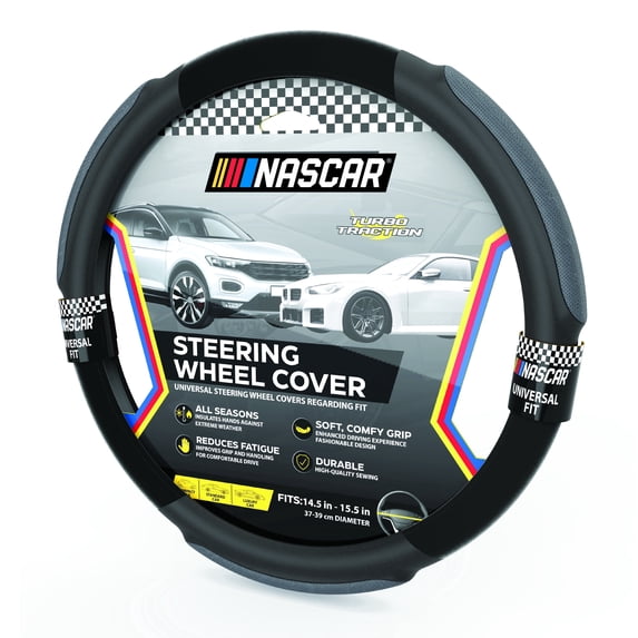 NASCAR Steering Wheel Cover, Grip & Comfort, Synthetic Leather & Suede, Universal Fit 14.5"-15.5" For Car, SUV, Truck, Turbo Traction Style