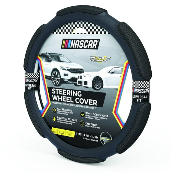 NASCAR Steering Wheel Cover |  Big Comfy Cushion | Grip & Comfort | Universal Fit 14.5"-15.5" For Car, SUV, Truck | Quality Synthetic Leather & Mesh