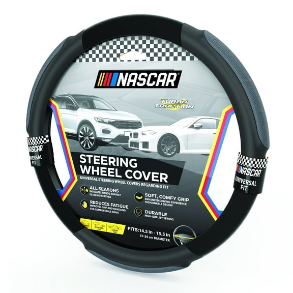 NASCAR Steering Wheel Cover | Grip & Comfort | Synthetic Leather & Suede | Universal Fit 14.5"-15.5" For Car, SUV, Truck | Turbo Traction Style