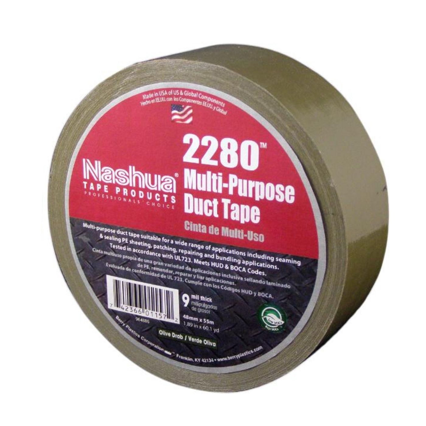 NASHUA 2280 Duct Tape Olive Drab 48mm x 55M - 12 Roll Convenience Pack ...