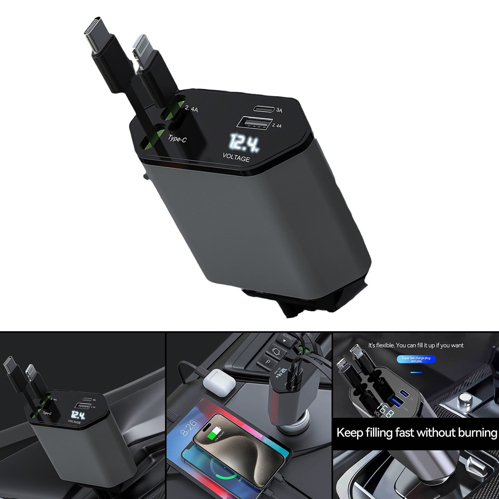 NASIQXB 120W Fast Charging Retractable Car Charger High Speed Power For