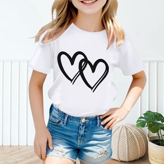 NASIQXB Girls Neck Top Small Kid Girls Cute Graphic Round Neck Short Sleeve Tee Summer Casual T Shirt Girls Long Sleeves Shirts Toddler Girl Long Sleeve Tops Pack