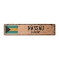 thumbnail image 1 of NASSAU BAHAMAS Vintage Plastic Street Sign Bahamian flag city country road wall gift | Indoor/Outdoor | 24" Wide, 1 of 4