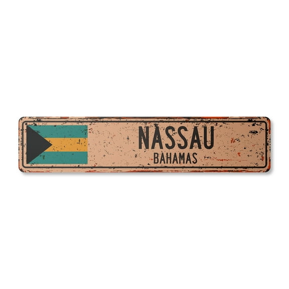 NASSAU BAHAMAS Vintage Plastic Street Sign Bahamian flag city country road wall gift | Indoor/Outdoor | 30" Wide