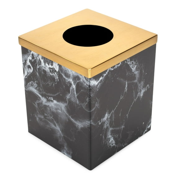 NAT AND JULES Cube 6 x 5 Iron Metal Tissue Box Holder Organizer Bathroom Vanity Countertop Night Stands Office Home, Marble