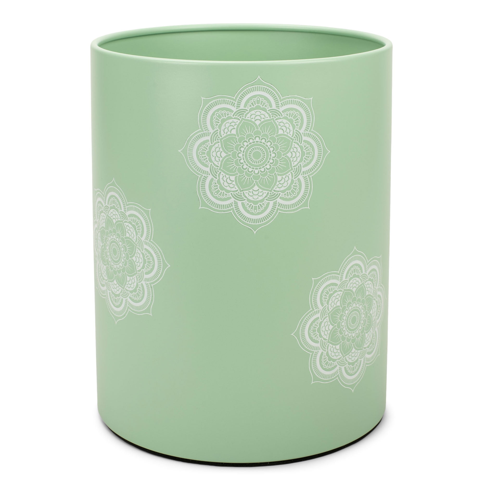 NAT AND JULES Round 9.5 x 8 Iron Metal Bathroom Trash Can Wastebasket Home Office Bedroom Fits 2.25 Gallon Trash Bag Liner, Mandala