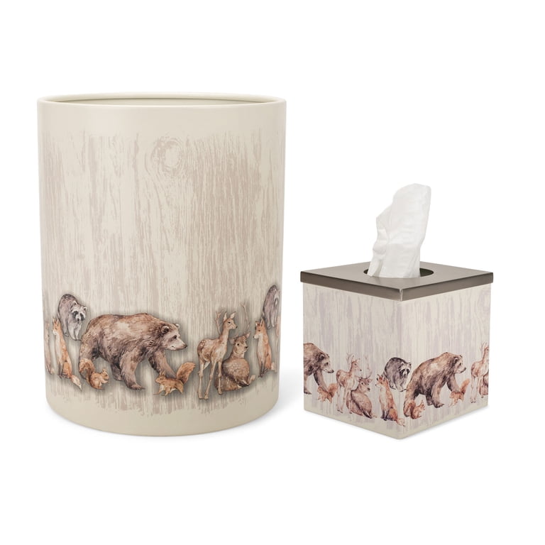 NAT AND JULES Round Bathroom Trash Can Wastebasket and Cube Tissue
