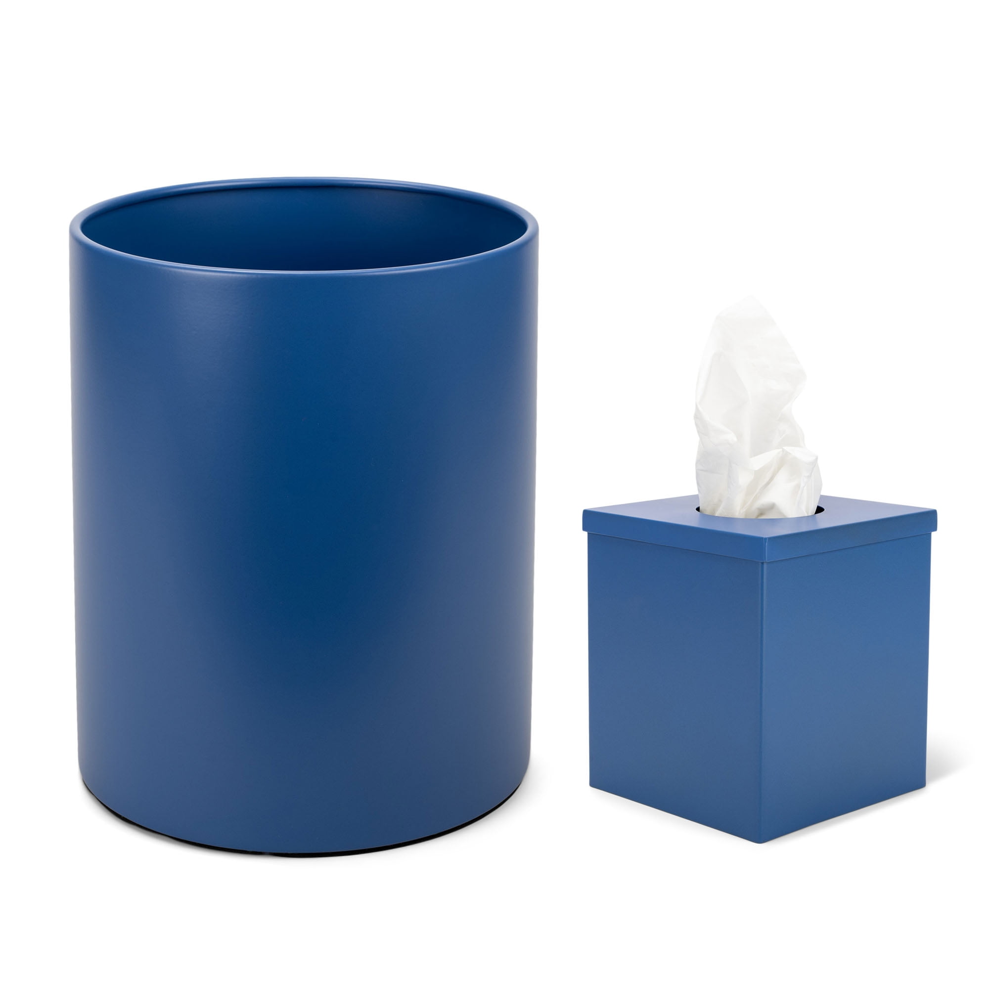 NAT AND JULES Round Bathroom Trash Can Wastebasket and Cube Tissue Box Holder Organizer Matching