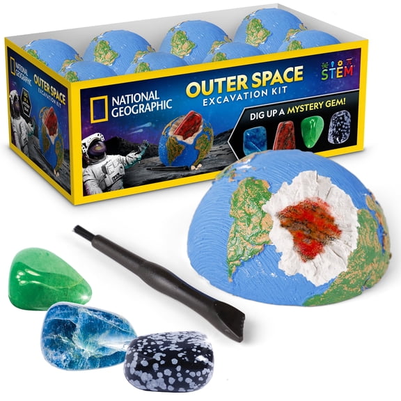 NATIONAL GEOGRAPHIC Outer Space Gemstone Dig Brick Set 24 Dig Bricks with Real Crystals, Excavation Tools & Learning Guide