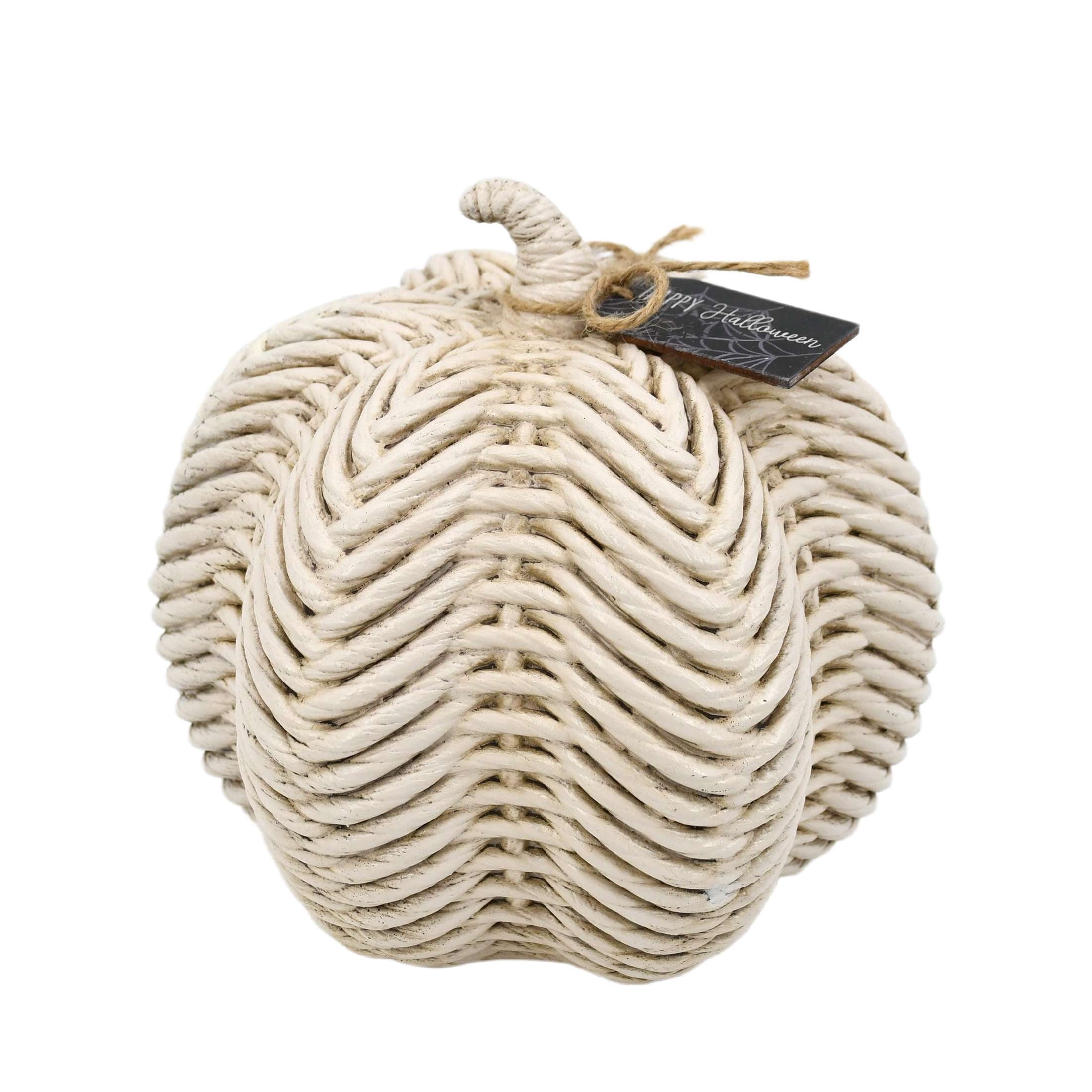Woven Pumpkin Decoration, White, 7", Halloween by Way To Celebrate