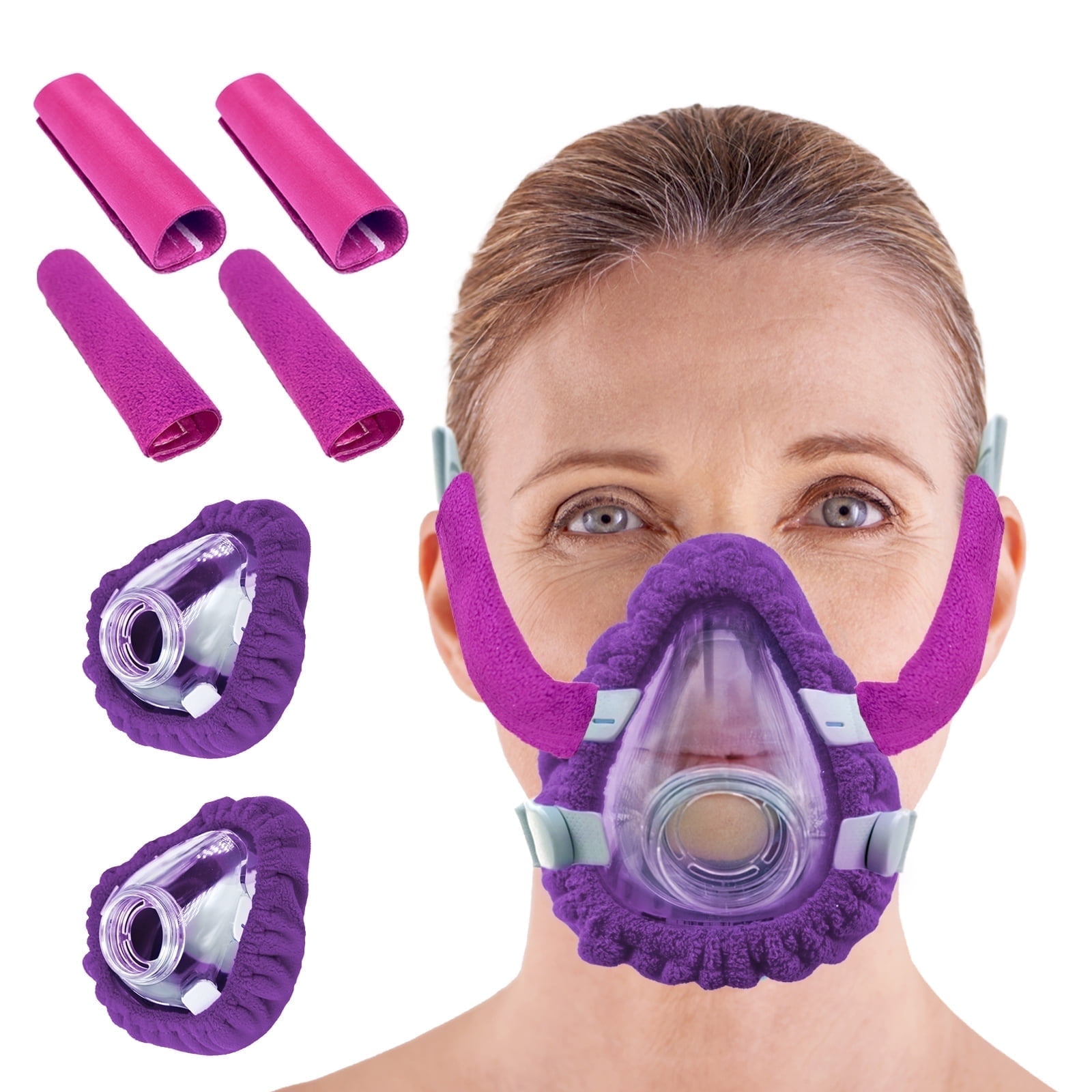 NATAKU 6 Vaule Pack CPAP Accessories Include 4 Pack CPAP Strap Covers and 2 Breathable Mask Liners for Resmed F20 & DreamWear/Dream Station - Purple