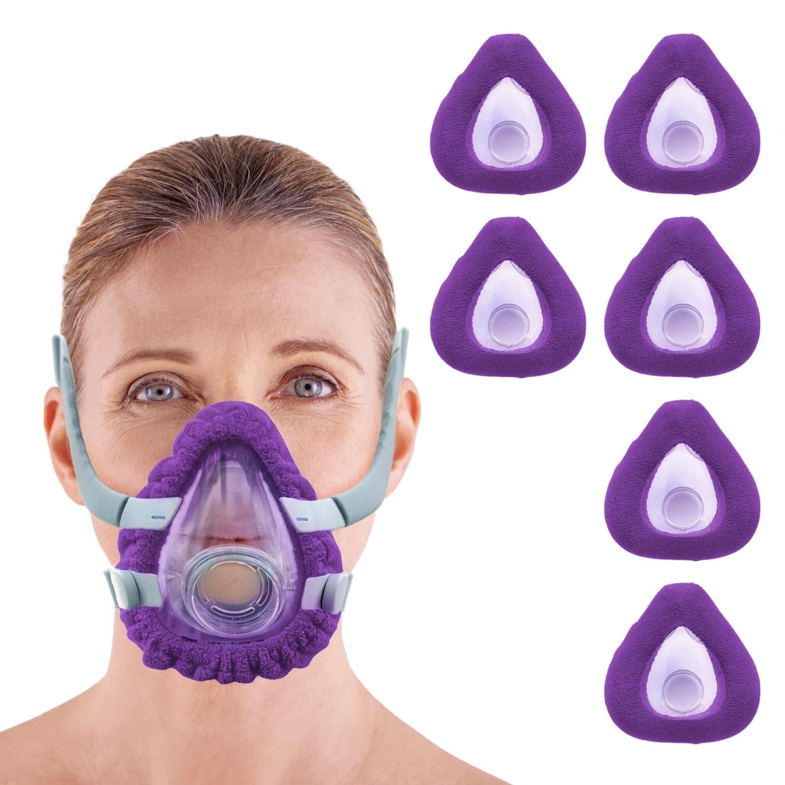 NATAKU CPAP Mask Liners, 6-Pack, Compatible with ResMed F20 Full-Face Masks, Reusable Cushioned Covers, Purple