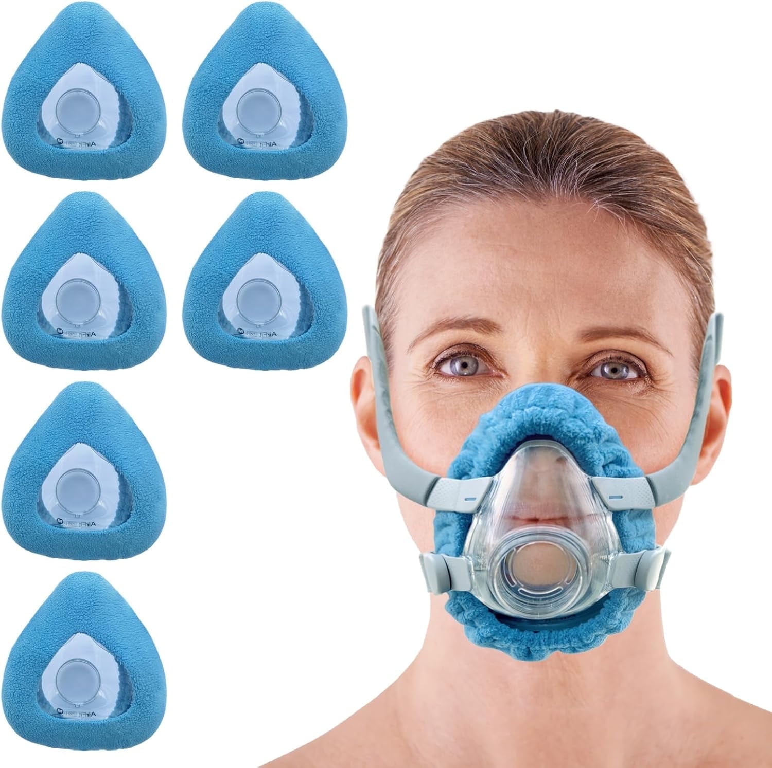 NATAKU 6-Pack CPAP Mask Liners Compatible for Resmed Philips Full Face Masks, Comfortable Reusable Cushioned Cover Reduce Absorb Facial Oils and Moisture to Improve Sweet Sleep - Light Blue