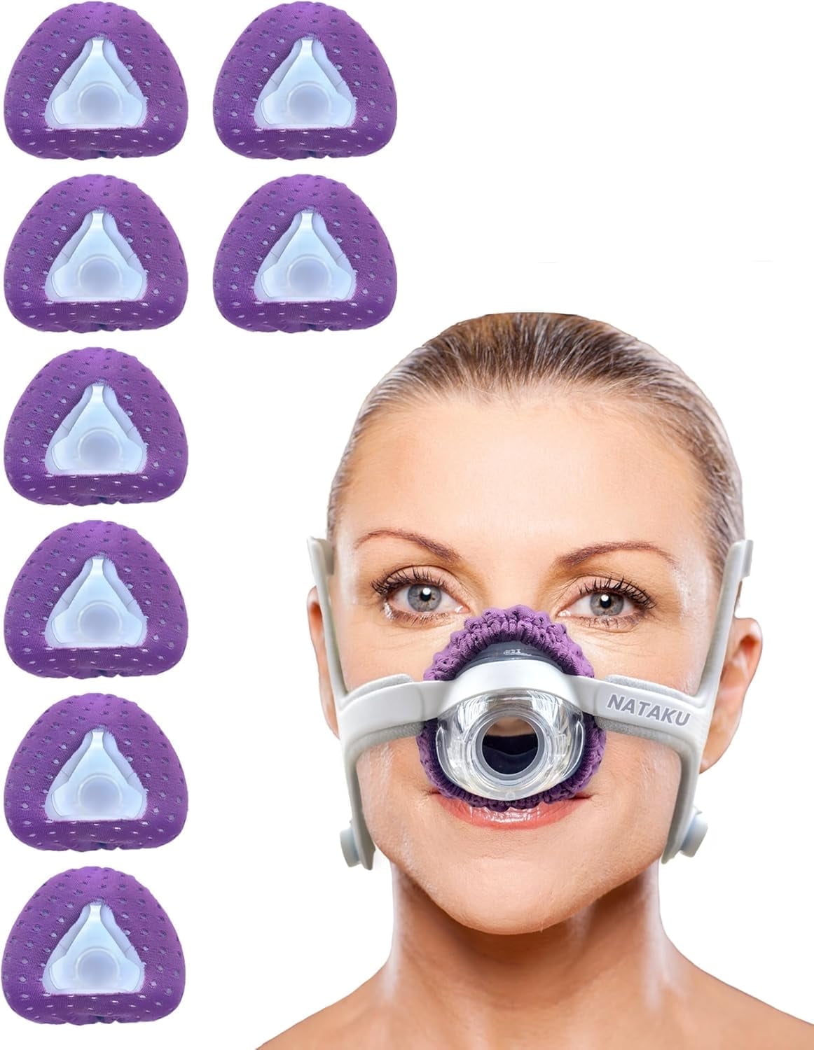 NATAKU 8-Pack CPAP Nasal Mask Liners for ResMed N20, Purple Breathable Soft Fabric Cushion, Reduces Pressure Marks & Leaks for Comfort Night Sleep
