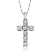 NATALIA DRAKE 1/10 Cttw Diamond Christian Cross Necklace in Rhodium Plated Sterling Silver (Color I-J / Clarity I2-I3)