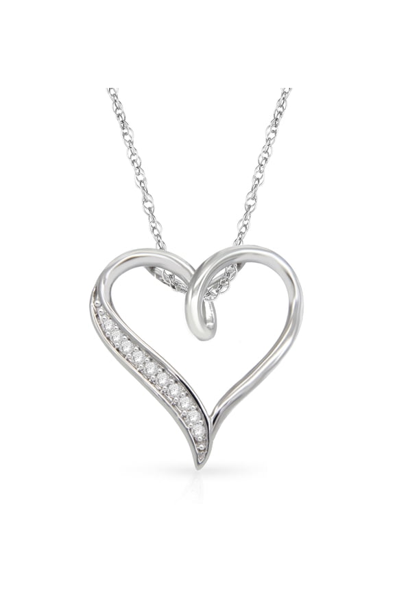 1/10 Cttw Diamond Heart Shape Necklace for Women in Rhodium Plated Sterling Silver (Color H-I / Clarity I2-I3)