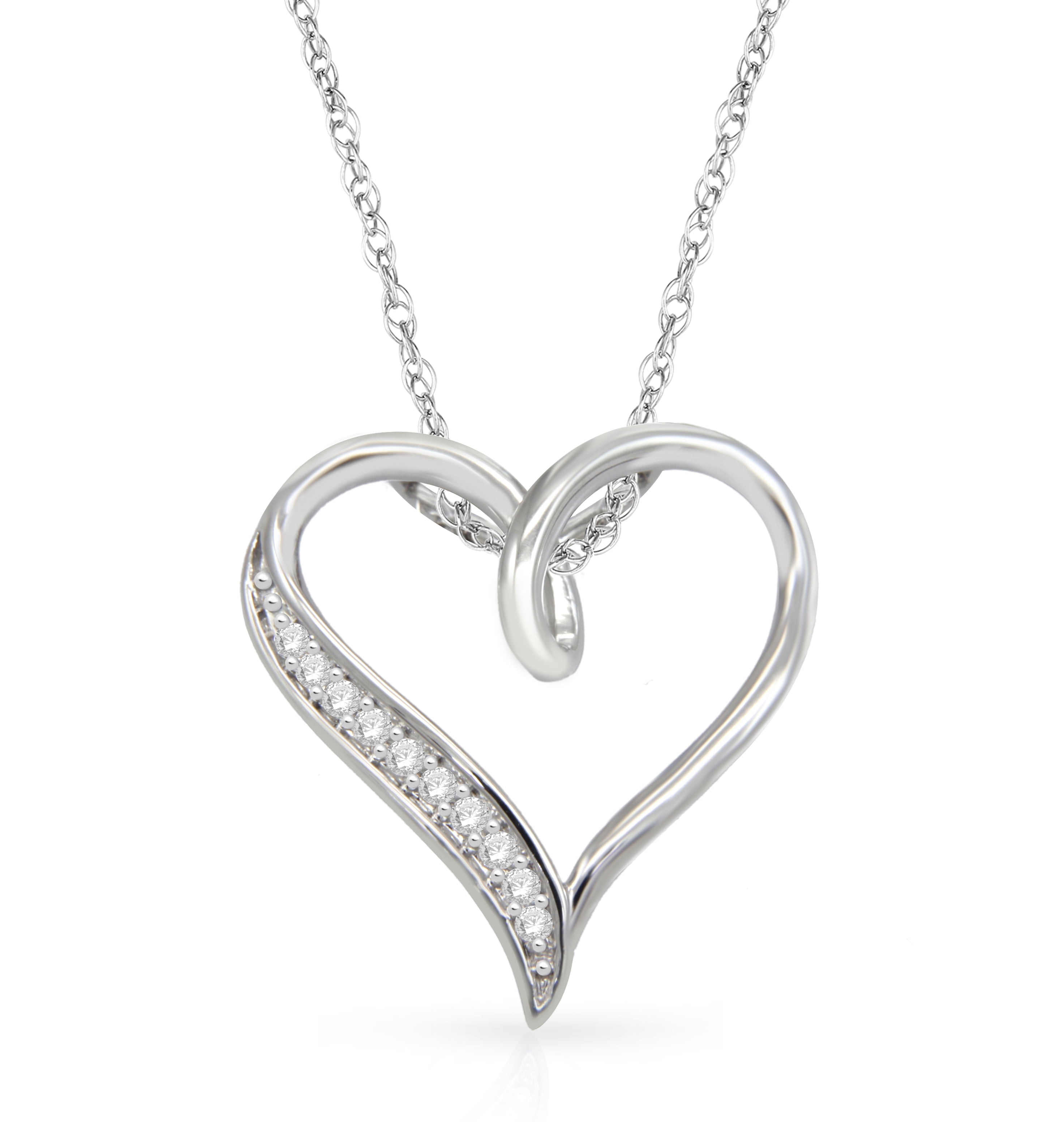 NATALIA DRAKE 1/10 Cttw Diamond Heart Shape Necklace for Women in Rhodium Plated Sterling Silver (Color H-I / Clarity I2-I3)