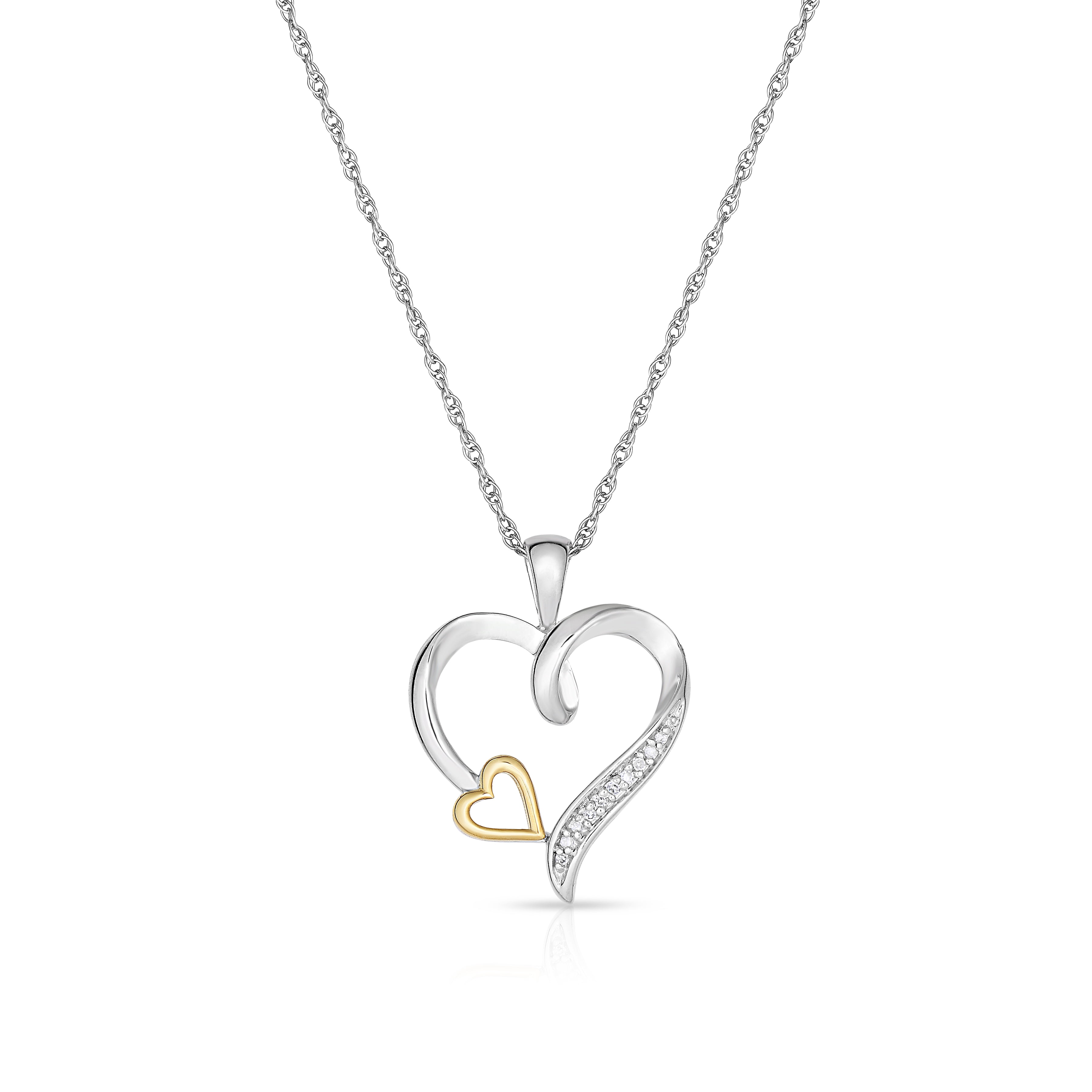 Natalia Drake 10K Yellow Gold and Silver Diamond Heart Necklace for Women (Color HI / Clarity I2)