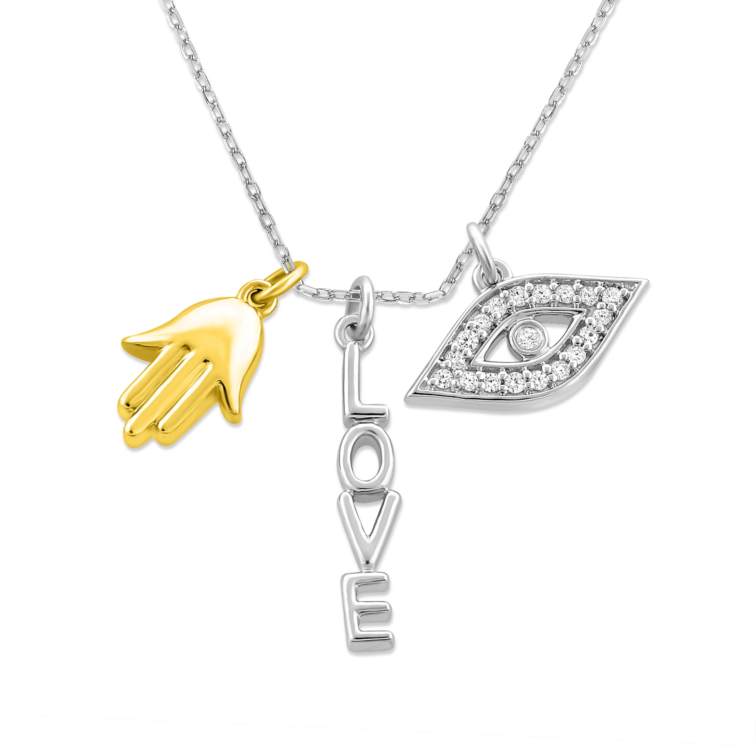 Natalia Drake 18K Yellow Gold Plated Sterling Silver 1/10 Diamond Love Evil Eye Necklace for Women (Color HI / Clarity I2)