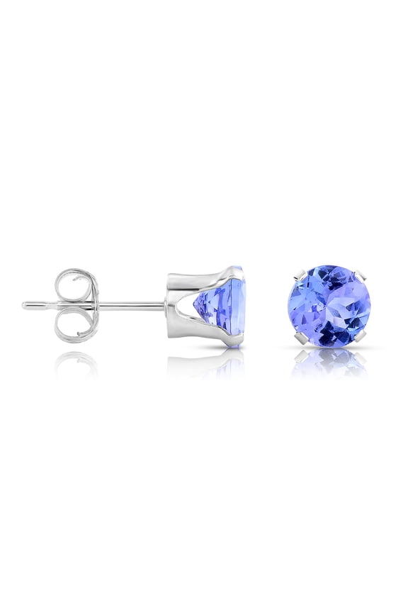 5mm Round Tanzanite Stud Earrings for Women and Men in Rhodium Plated Sterling Silver