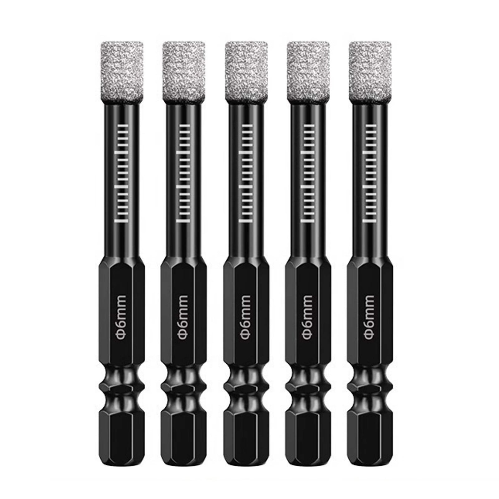 NATEFEMIN 1/4" Dry Diamond Drill Bit 6mm Quick Change Hex Dry Drill Bit for Granite Tile Glass Ceramics, 5PCS