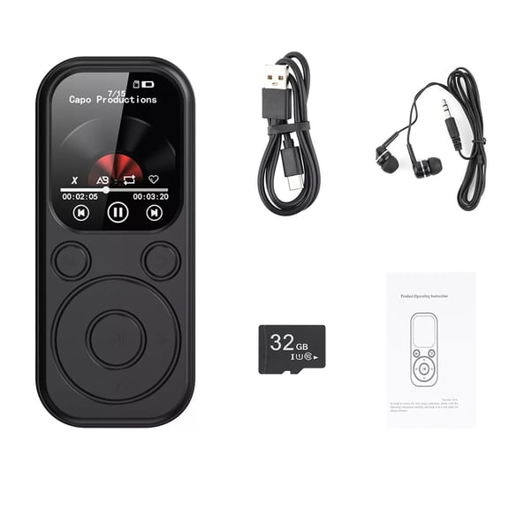 NATEFEMIN 1.8” Color Screen MP3 Player with 32GB TF Card Bluetooth 5.4 HiFi Audio FM Radio E-Book Function