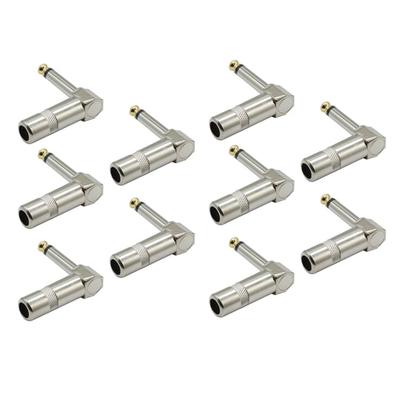 NATEFEMIN 10 Pack Right Angle 6.35mm 1/4 Inch TS Male Plug Adapter for Guitars Audio Consoles Amps Gold Plated Connectors