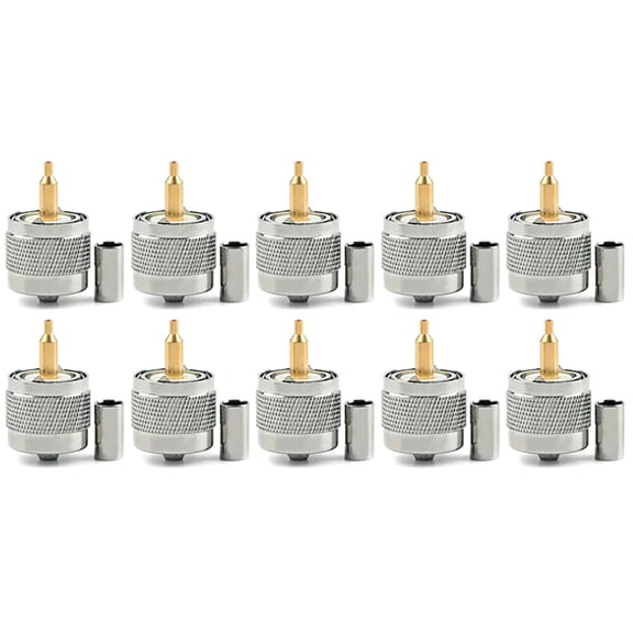 NATEFEMIN 10 Pack UHF Male PL259 Crimp Connector for RG58 RG142 LMR195 RG400 RF Coaxial Cable Brass Nickel Plated Good Conductivity